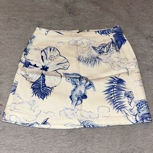 BDG Blue and White Angels & Flowers Jean Mini Skirt